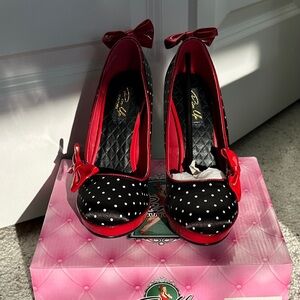 Pinup Couture Black and Red Polka Dot Heels